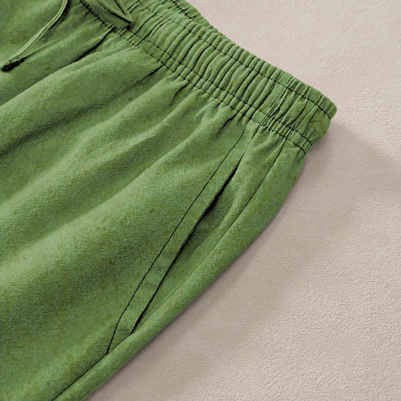 Buddha Stones Cotton Bamboo Leaves Ink Pattern Men's Tapered Pants With Pockets - image 2