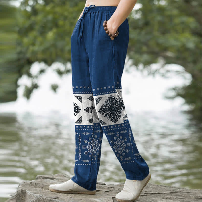 Buddha Stones Cotton Bandana Mosaic Pattern Men's Tapered Pants With Pockets - image 7