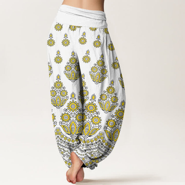 Buddha Stones Pure Cotton Mandala Floral Pattern Women's Elastic Waist Harem Pants - image 5