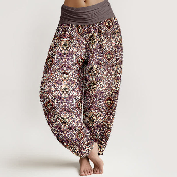 Buddha Stones Pure Cotton Paisley Diamond Pattern Women's Elastic Waist Harem Pants - Brown - US16，UK/AU20，EU48 (3XL) - image 3