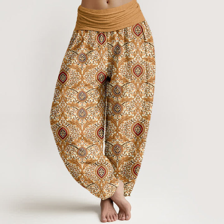 Buddha Stones Pure Cotton Paisley Diamond Pattern Women's Elastic Waist Harem Pants - Goldenrod - US16，UK/AU20，EU48 (3XL) - image 6