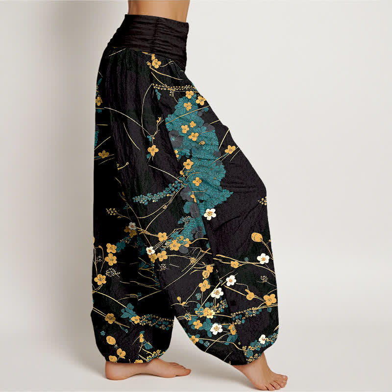 Buddha Stones Pure Cotton Floral Leaf Pattern Women's Elastic Waist Harem Pants - image 1