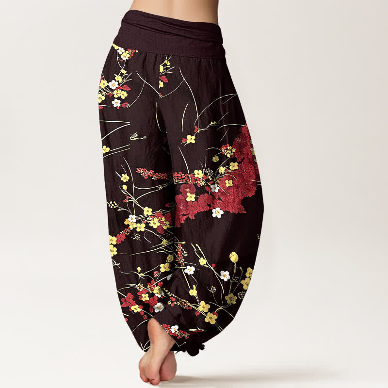 Buddha Stones Pure Cotton Floral Leaf Pattern Women's Elastic Waist Harem Pants - image 5