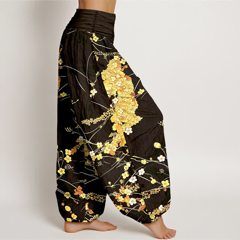 Buddha Stones Pure Cotton Floral Leaf Pattern Women's Elastic Waist Harem Pants - image 7