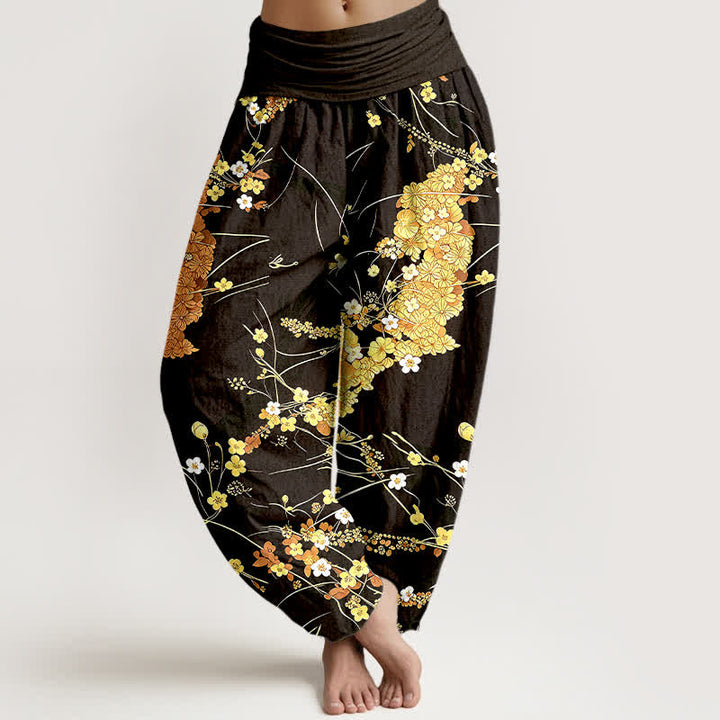 Buddha Stones Pure Cotton Floral Leaf Pattern Women's Elastic Waist Harem Pants - Gold - US16，UK/AU20，EU48 (3XL) - image 6