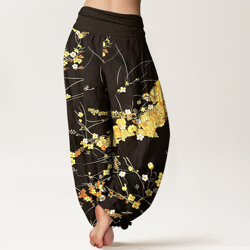 Buddha Stones Pure Cotton Floral Leaf Pattern Women's Elastic Waist Harem Pants - image 8