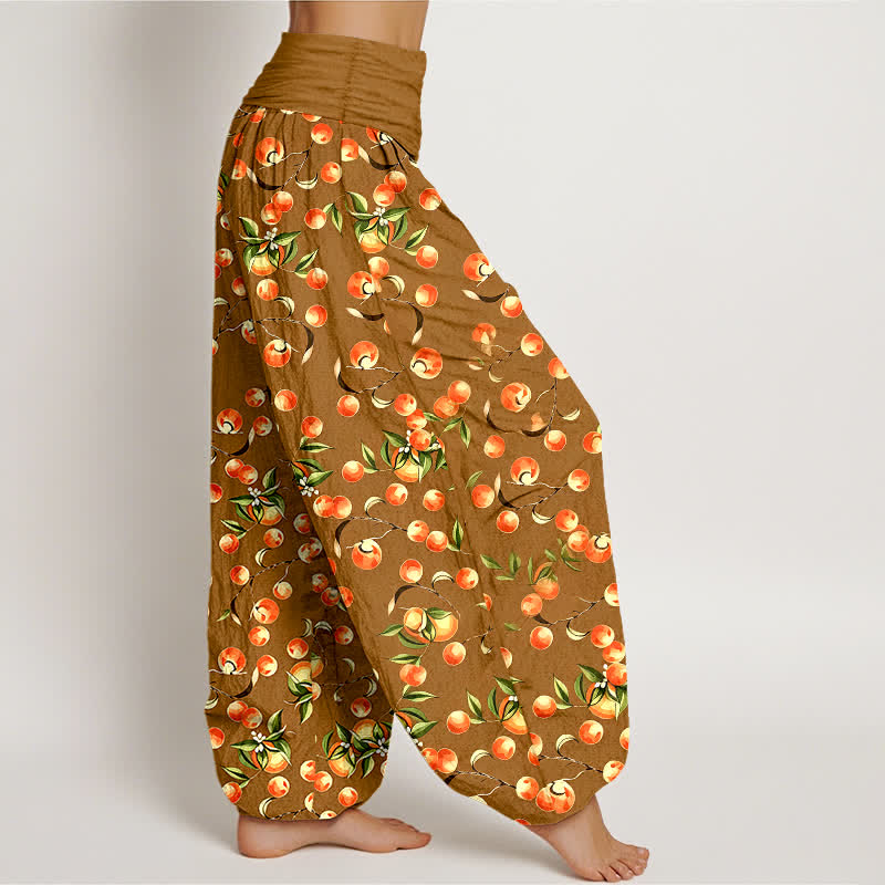 Buddha Stones Pure Cotton Mandarin Fruit Leaf Pattern Women's Elastic Waist Harem Pants - image 4