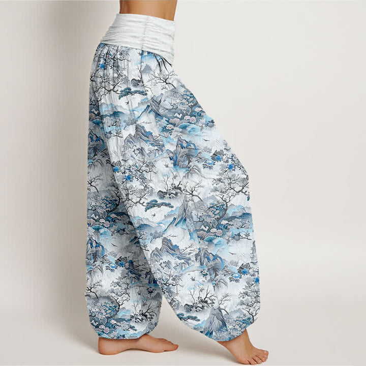 Buddha Stones Cotton Oriental Landscape Pattern Women's Elastic Waist Harem Pants - image 4