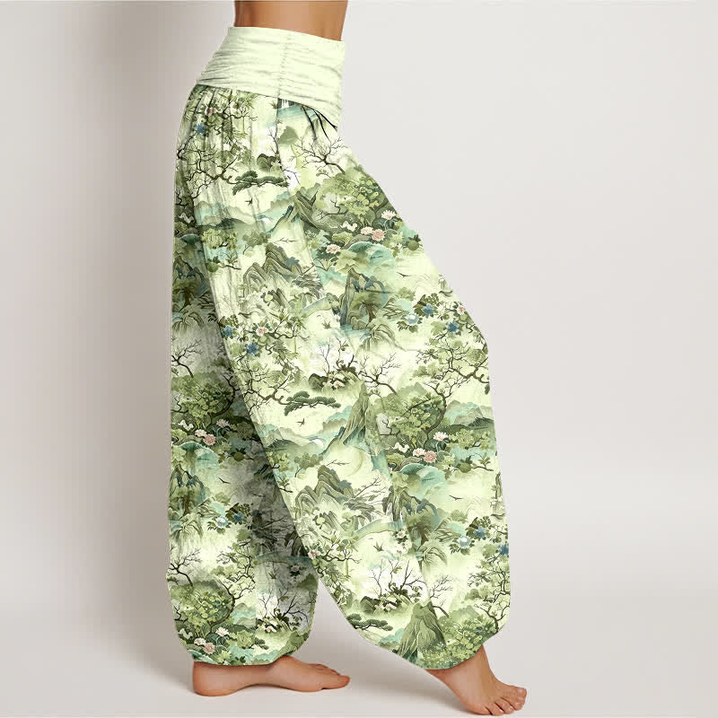 Buddha Stones Cotton Oriental Landscape Pattern Women's Elastic Waist Harem Pants - image 7