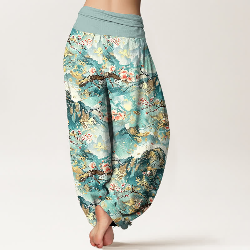 Buddha Stones Pure Cotton Oriental Landscape Floral Pattern Women's Elastic Waist Harem Pants - image 2