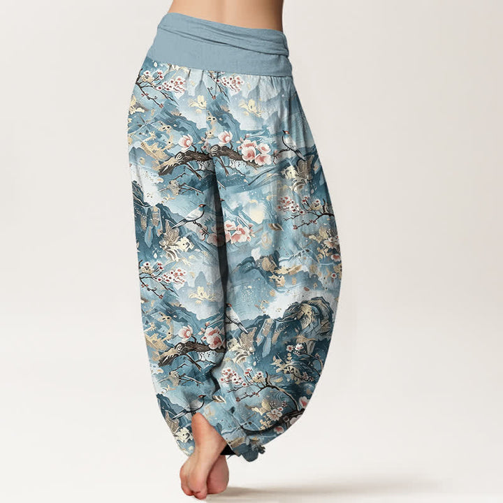 Buddha Stones Pure Cotton Oriental Landscape Floral Pattern Women's Elastic Waist Harem Pants - image 5