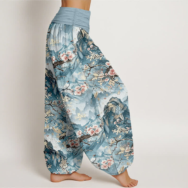Buddha Stones Pure Cotton Oriental Landscape Floral Pattern Women's Elastic Waist Harem Pants - image 4