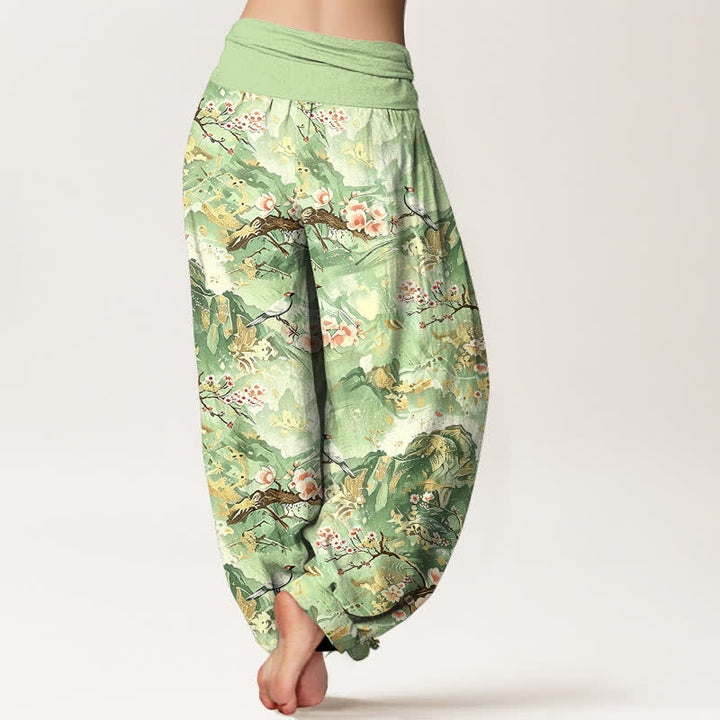 Buddha Stones Pure Cotton Oriental Landscape Floral Pattern Women's Elastic Waist Harem Pants - image 8