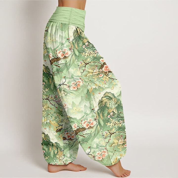 Buddha Stones Pure Cotton Oriental Landscape Floral Pattern Women's Elastic Waist Harem Pants - image 7