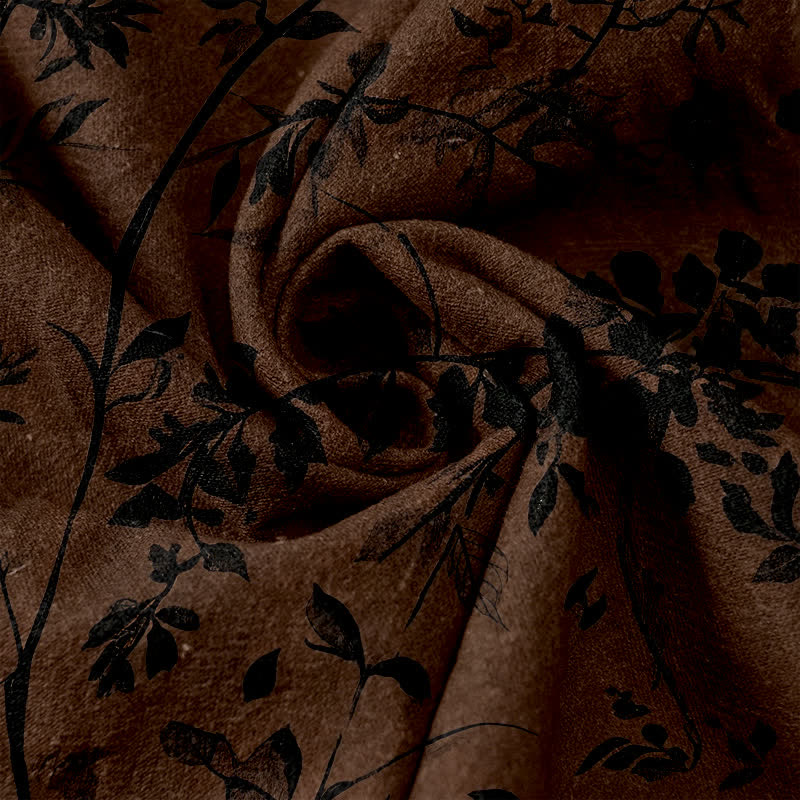 Buddha Stones Pure Cotton Black Botanical Leaf Pattern Women's Elastic Waist Pants With Pockets - image 3