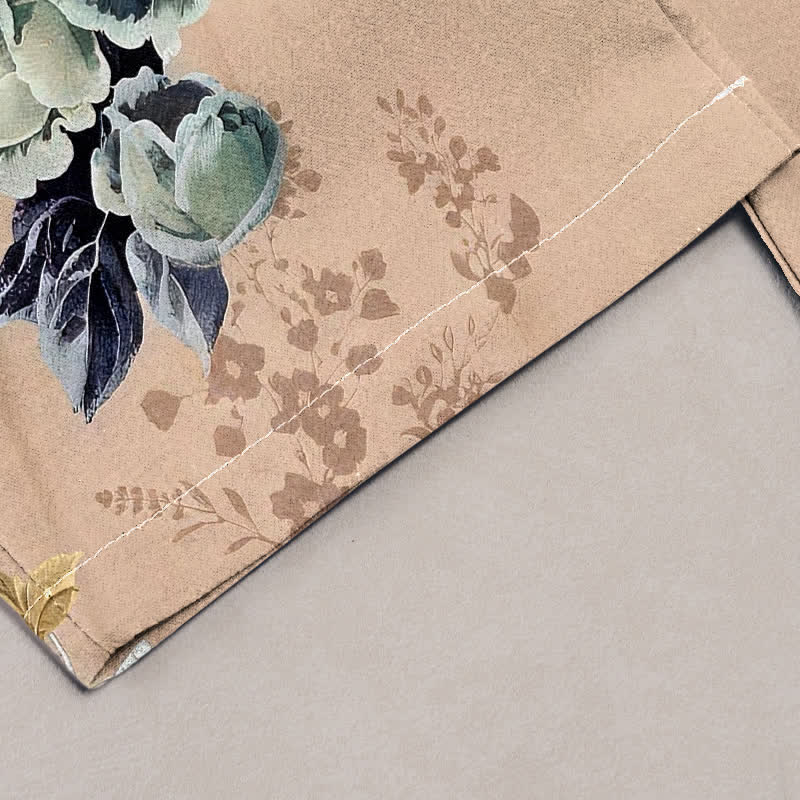 Buddha Stones Pure Cotton Oriental Crane Fan Pattern Women's Elastic Waist Pants With Pockets - image 2