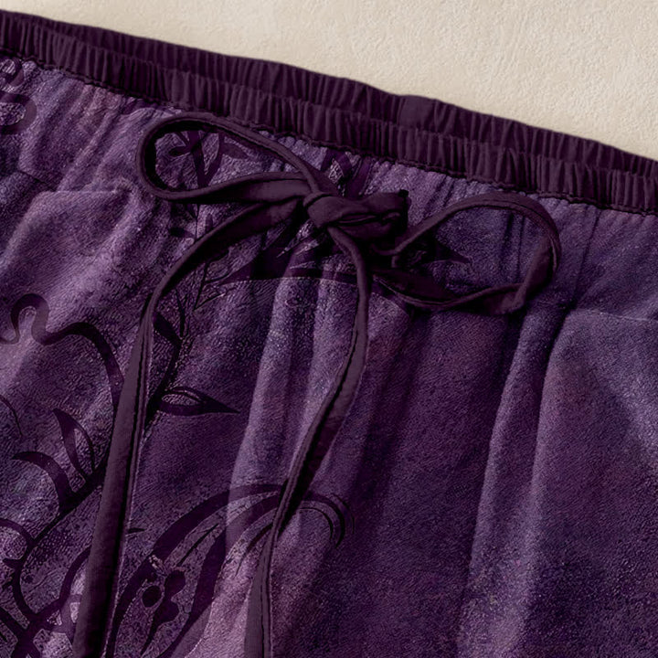 Buddha Stones Cotton Vine Scroll Pattern Women's Elastic Waist Pants With Pockets - image 2