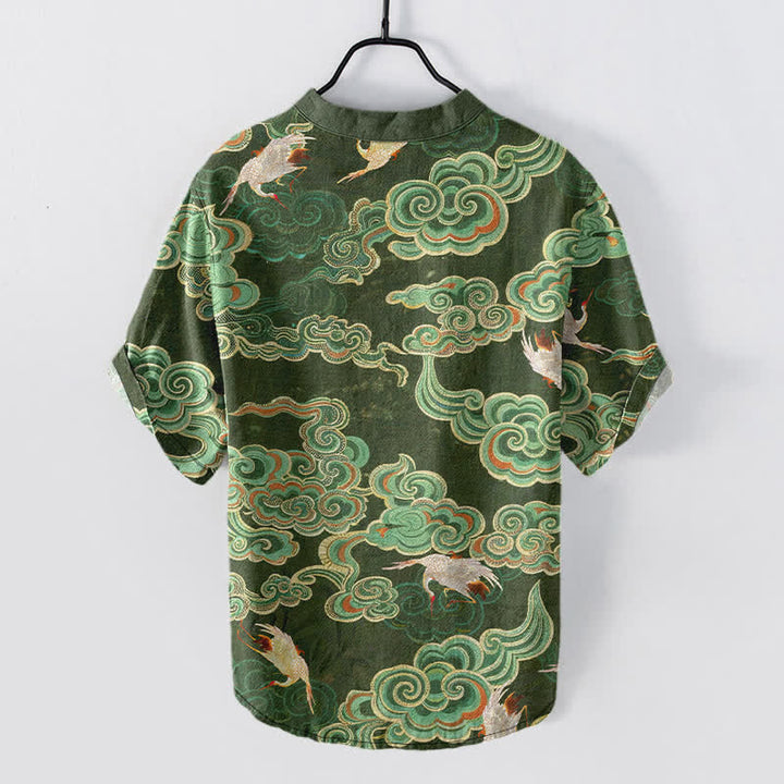 Buddha Stones Cotton Koi Fish Lotus Pattern Men's Short Sleeve Half Button Shirt - image 6