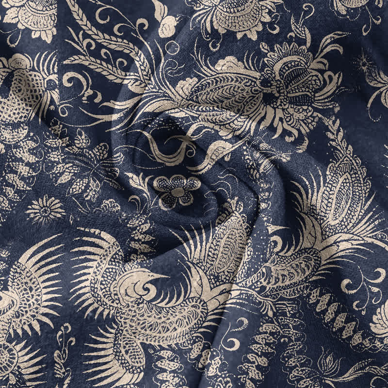 Buddha Stones Cotton Botanical Floral Pattern Men's Short Sleeve Half Button Shirt - image 4