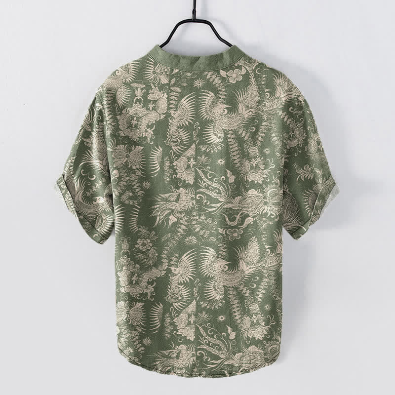 Buddha Stones Cotton Botanical Floral Pattern Men's Short Sleeve Half Button Shirt - image 8