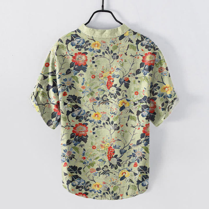 Buddha Stones Cotton Vintage Garden Floral Pattern Men's Short Sleeve Half Button Shirt - image 6