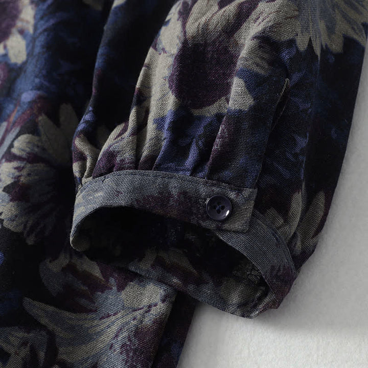 Buddha Stones Spring Vintage Mandarin Collar Button-Up Floral Print Women's Elbow-Length Sleeve Dress With Pockets - image 5