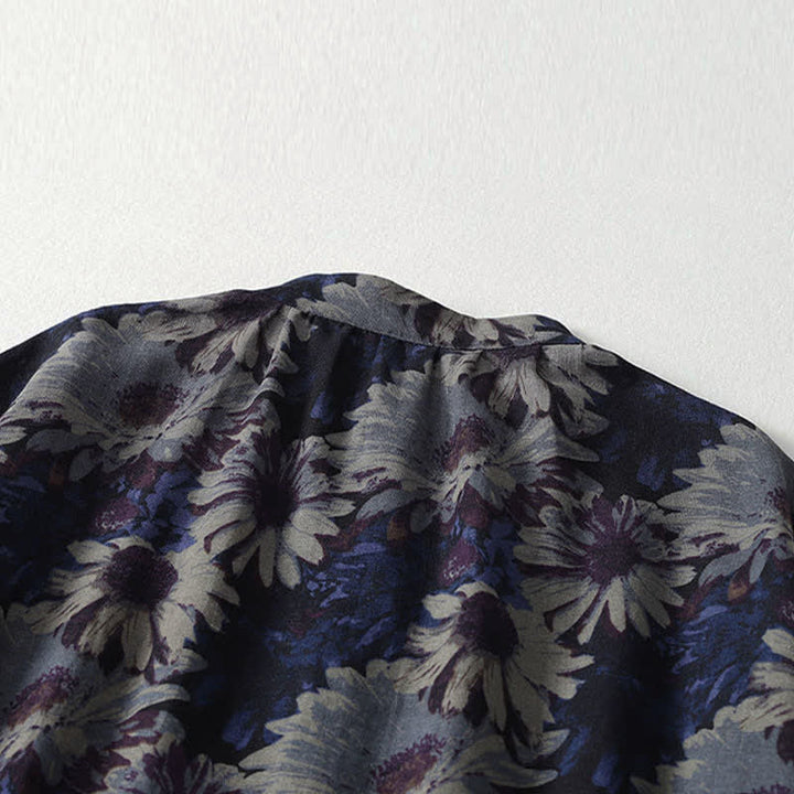Buddha Stones Spring Vintage Mandarin Collar Button-Up Floral Print Women's Elbow-Length Sleeve Dress With Pockets - image 3