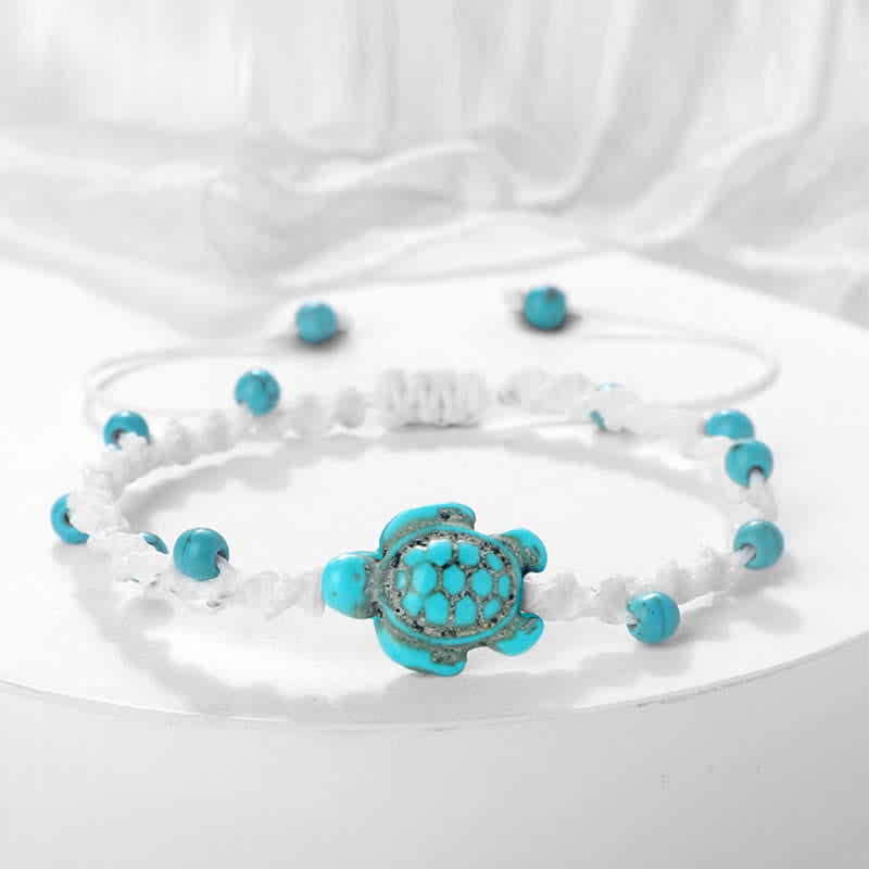 Buddha Stones Turquoise Turtle Design Braided Rope Protection Bracelet - White Rope - image 14