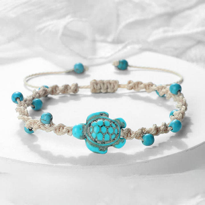 Buddha Stones Turquoise Turtle Design Braided Rope Protection Bracelet - image 1