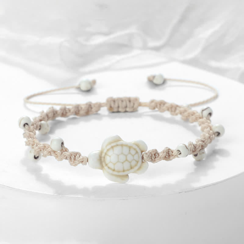 Buddha Stones Turquoise Turtle Design Braided Rope Protection Bracelet - Off-White Rope - image 9