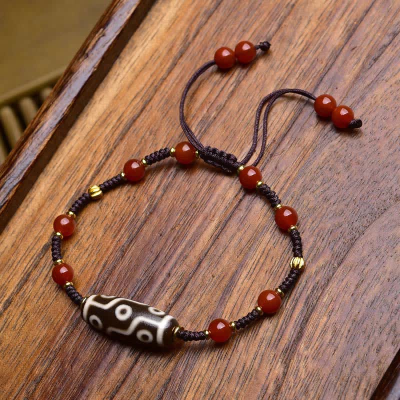 Buddha Stones Dzi Beads South Red Agate Braided Rope Protection Bracelet - South Red Agate(Wrist Circumference:17-23cm) - image 1