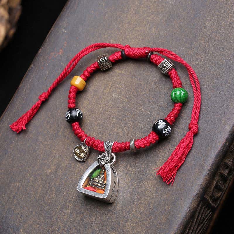 Buddha Stones Copper Buddha Amitabha Braided Rope Serenity Bracelet - Red Rope(Wrist Circumference:17-23cm) - image 0