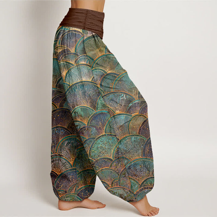 Buddha Stones Pure Cotton Turquoise Fan Pattern Women's Elastic Waist Harem Pants - image 7