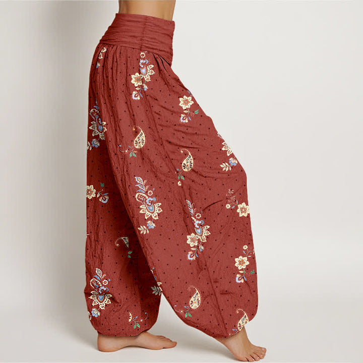 Buddha Stones Pure Cotton Boho Paisley Floral Pattern Women's Elastic Waist Harem Pants - image 7