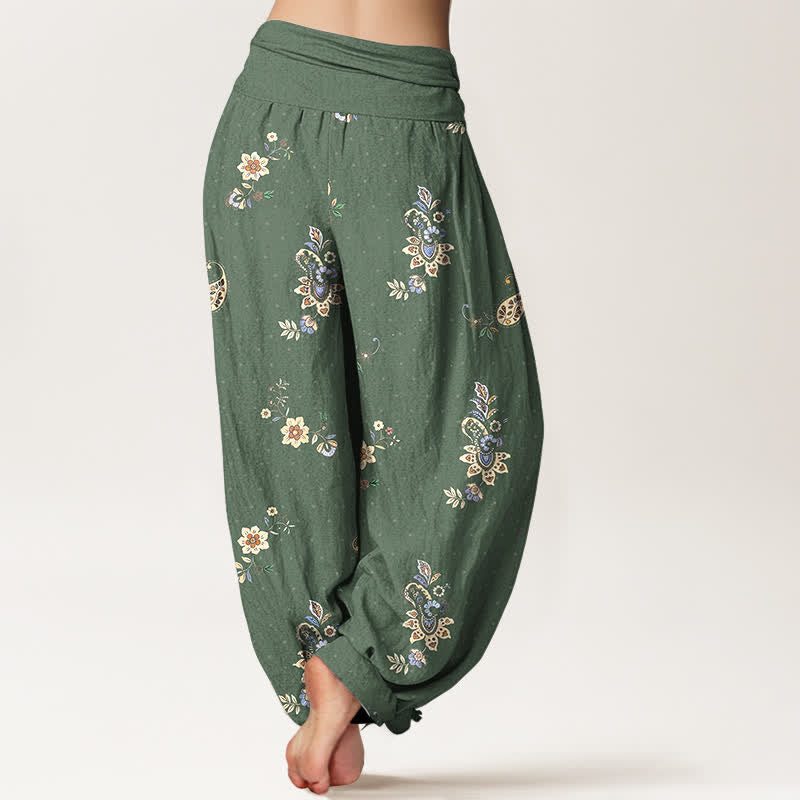 Buddha Stones Pure Cotton Boho Paisley Floral Pattern Women's Elastic Waist Harem Pants - image 9