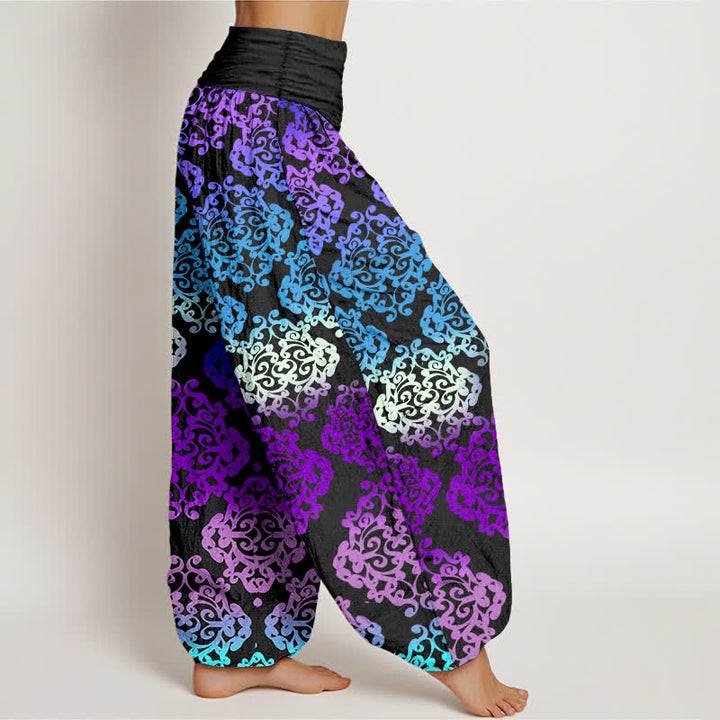 Buddha Stones Pure Cotton Baroque Gradient Floral Pattern Women's Elastic Waist Harem Pants - image 2