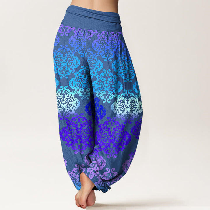 Buddha Stones Pure Cotton Baroque Gradient Floral Pattern Women's Elastic Waist Harem Pants - image 6