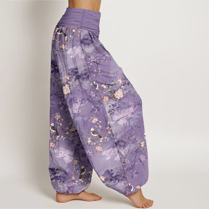 Buddha Stones Pure Cotton Floral Bird Pattern Women's Elastic Waist Harem Pants - image 2