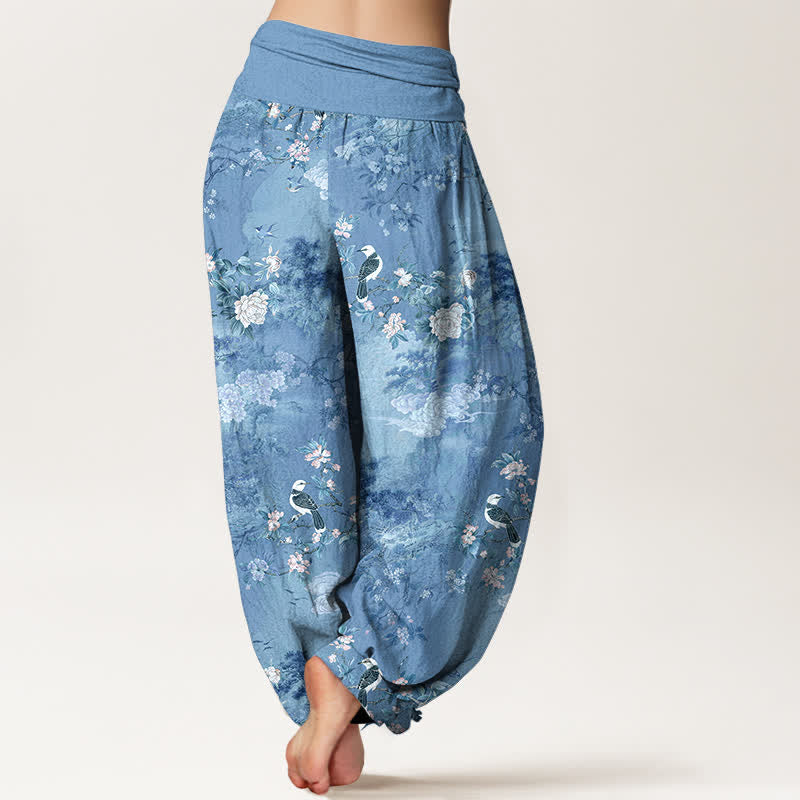 Buddha Stones Pure Cotton Floral Bird Pattern Women's Elastic Waist Harem Pants - image 9