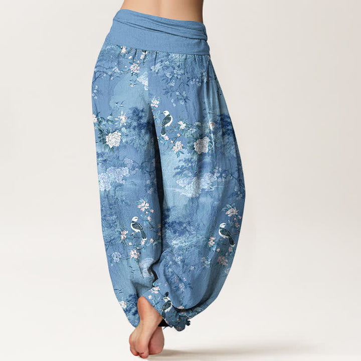 Buddha Stones Pure Cotton Floral Bird Pattern Women's Elastic Waist Harem Pants - image 9