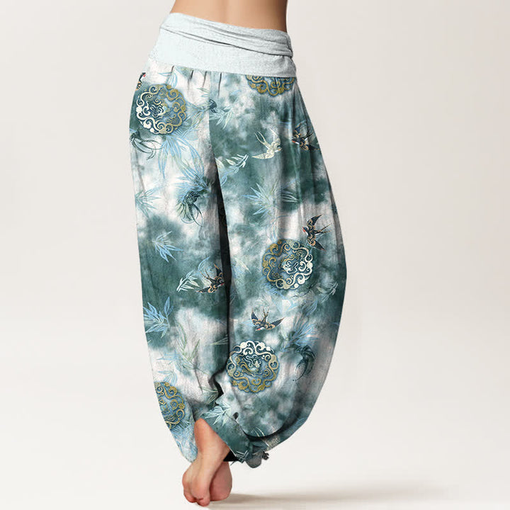 Buddha Stones Pure Cotton Cloud Medallion and Bird Pattern Women's Elastic Waist Harem Pants - image 6
