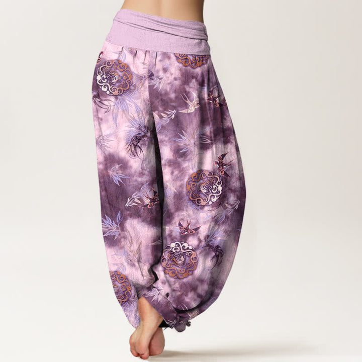 Buddha Stones Pure Cotton Cloud Medallion and Bird Pattern Women's Elastic Waist Harem Pants - image 9