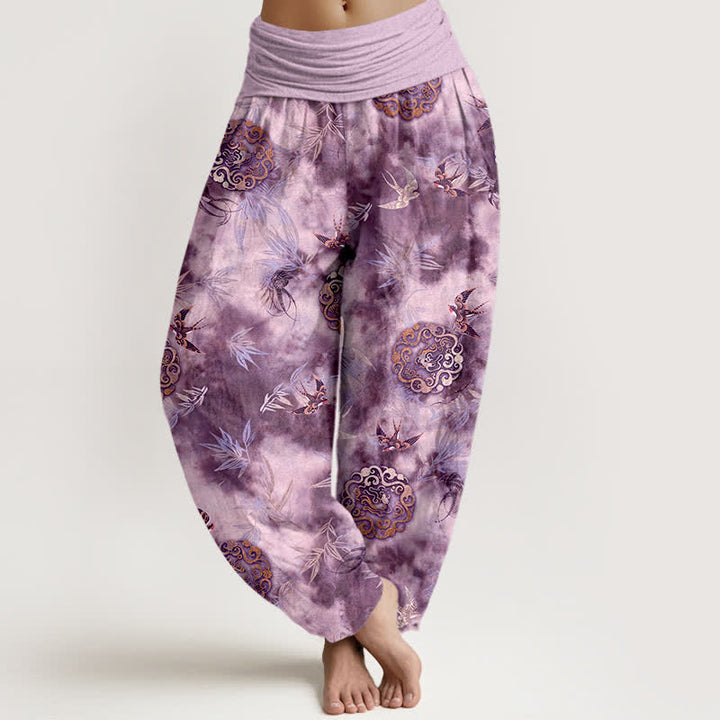 Buddha Stones Pure Cotton Cloud Medallion and Bird Pattern Women's Elastic Waist Harem Pants - MediumOrchid - US16，UK/AU20，EU48 (3XL) - image 8