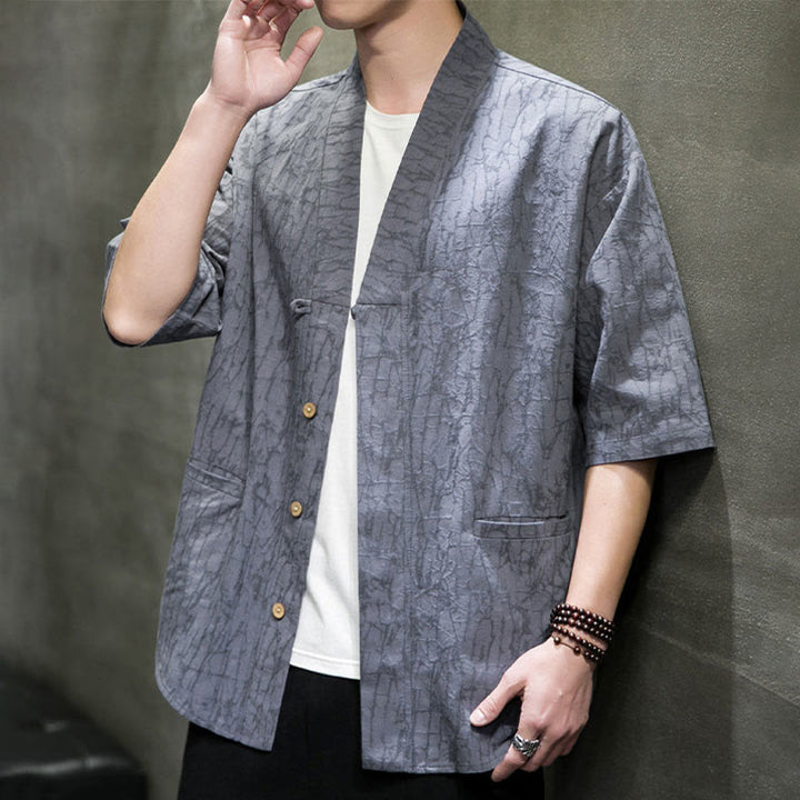 Buddha Stones Summer V-Neck Buttons Shattered Pattern Men's Short Sleeve Shirt With Pockets - image 8