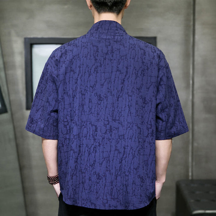 Buddha Stones Summer V-Neck Buttons Shattered Pattern Men's Short Sleeve Shirt With Pockets - image 16