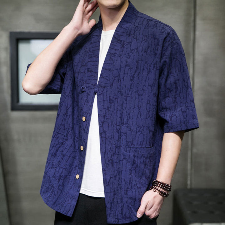 Buddha Stones Summer V-Neck Buttons Shattered Pattern Men's Short Sleeve Shirt With Pockets - image 23