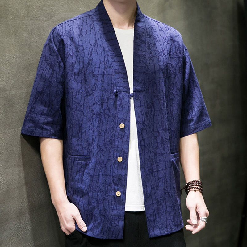 Buddha Stones Summer V-Neck Buttons Shattered Pattern Men's Short Sleeve Shirt With Pockets - image 21