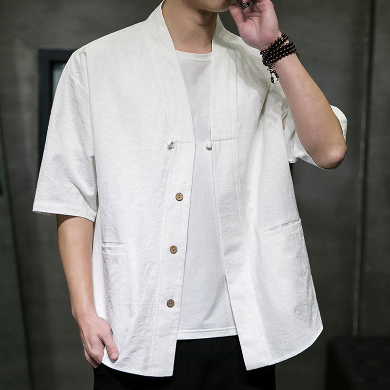 Buddha Stones Summer V-Neck Buttons Shattered Pattern Men's Short Sleeve Shirt With Pockets - image 28