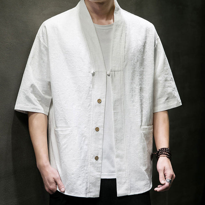Buddha Stones Summer V-Neck Buttons Shattered Pattern Men's Short Sleeve Shirt With Pockets - image 30