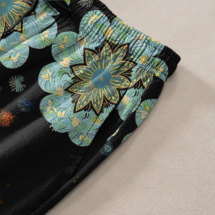 Buddha Stones Pure Cotton Mandala Floral Pattern Men's Tapered Pants With Pockets - image 2